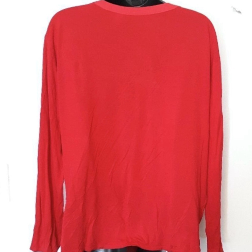 INC-International Concepts- Women's Red V-Neck Long-Sleeve Blouse Size: Large - Picture 3 of 4